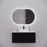 London Matte Black Oval LED Shaving Cabinet 870 * 600